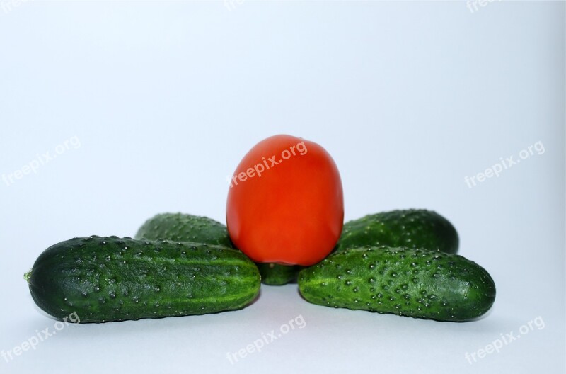 White Green Red Tomato Cucumber