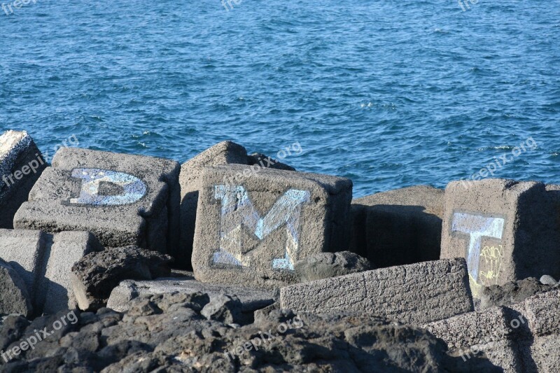 Graffiti Breakwater Sea Rocks Drawing