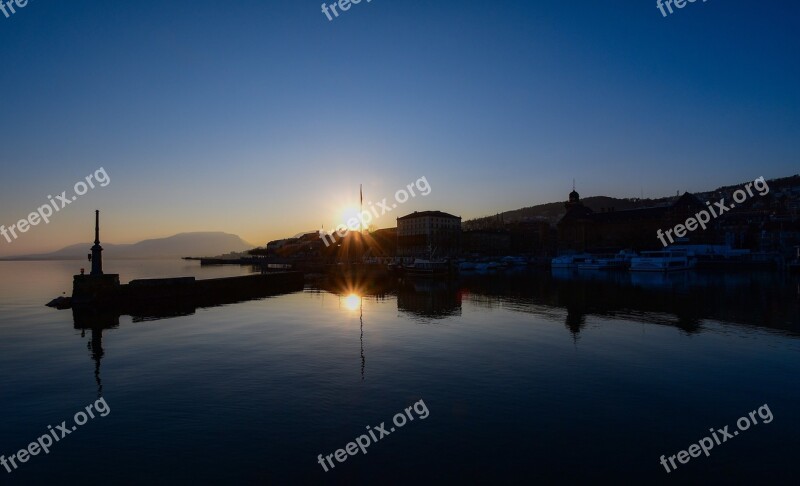 Sunset Port Calm City Reflection