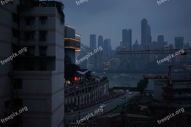 Chongqing The Yangtze River Ropeway Cloudy Day Twilight