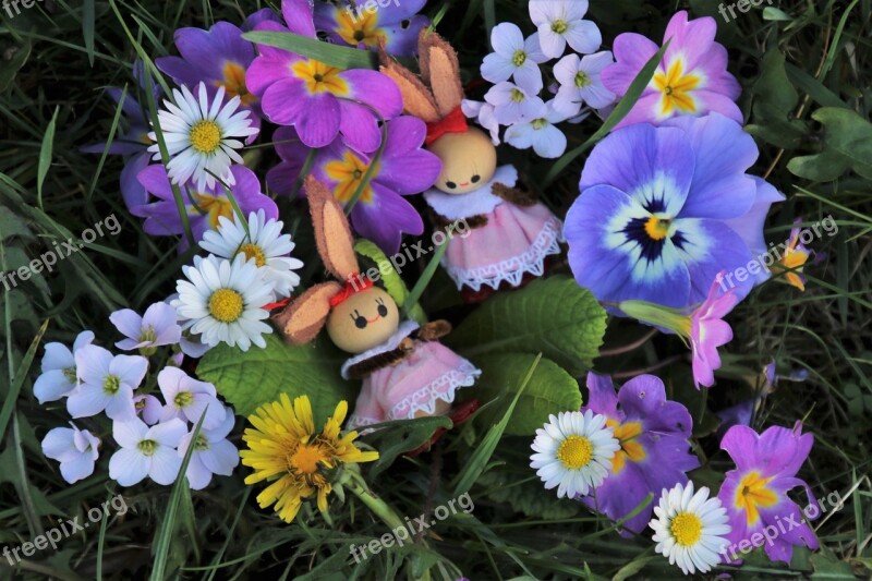 Easter Flowers Bunny Hare Colorful