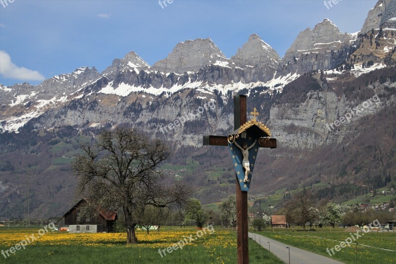 Easter Cross Mountains Landscape The Alps