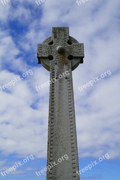 Tombstone Cross Sky Cemetery Scotland