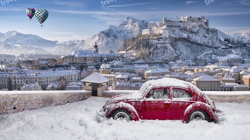 Salzburg Kapuzinerberg Auto Snow Winter