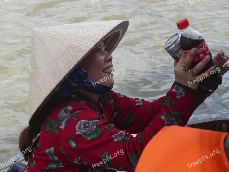 Vietnam Floating Market Boat Asian Shop Assistant