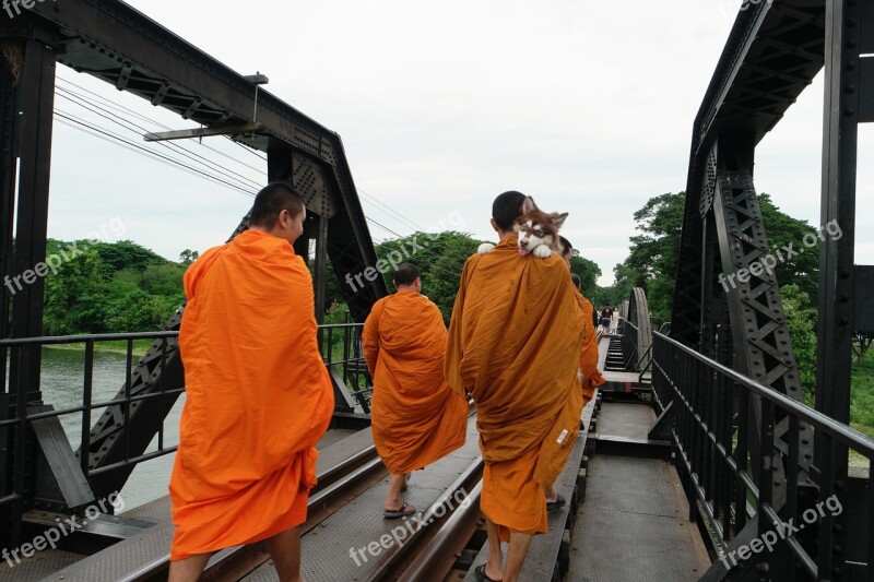 Bridge River Kwai Monks Thailand Kanchanaburi