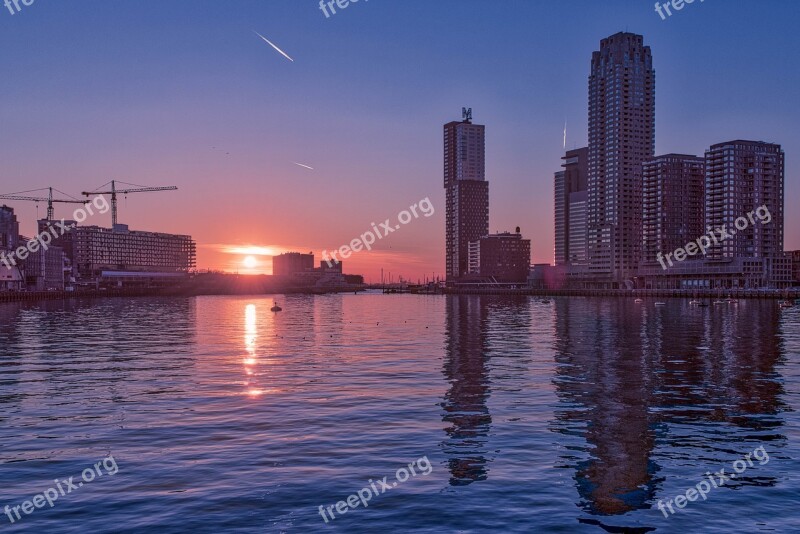 Sunset Reflection Rotterdam Water Lake