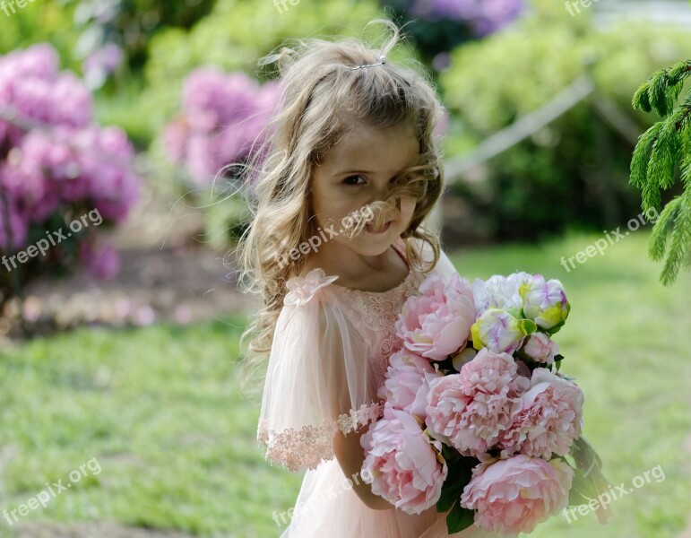 Girl Small Flowers Child The Person