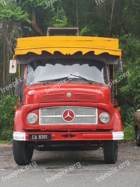 Red Yellow Lorry Truck Mercedes