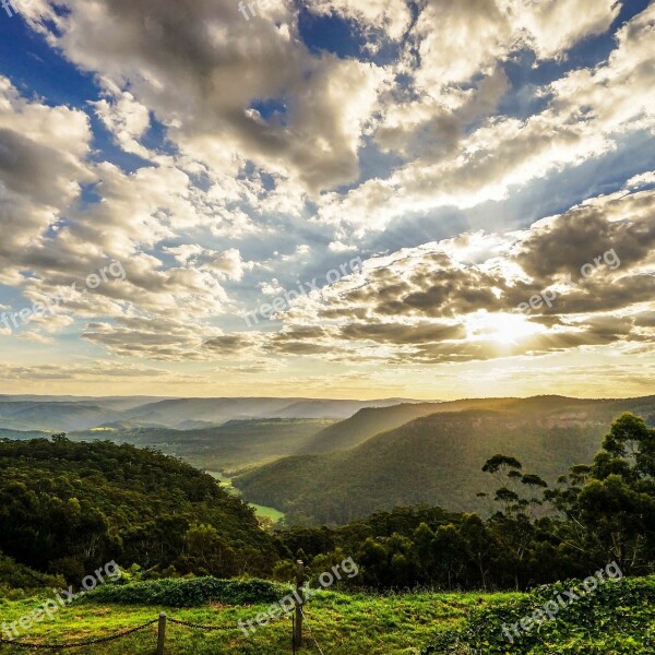 Clouds Sunset Landscape Blue Mountain Sky