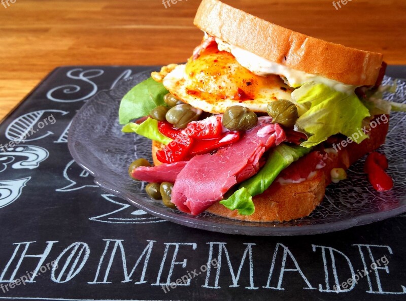 Sandwich Pastrami Egg Bread Lunch