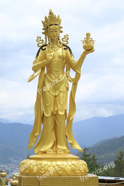 Gold Statue Goddess Bhutan Religion