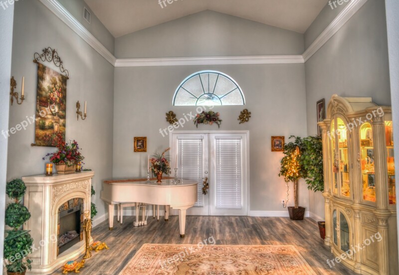 Piano Room Interior Design Fireplace White Domestic