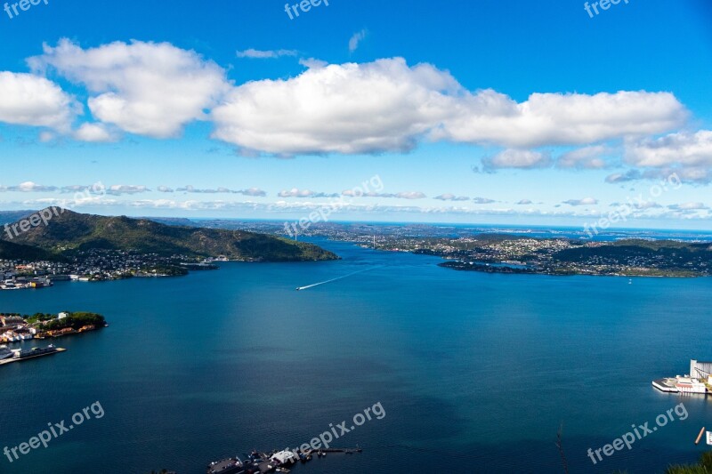 Fjord Mountains Water Clouds Blue