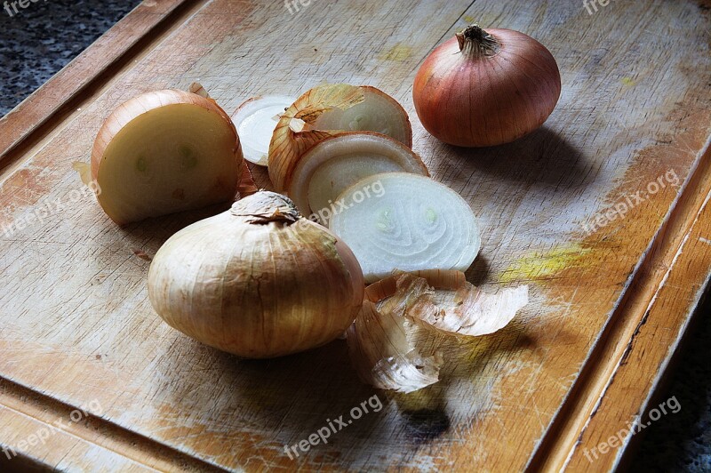 Onions Cut Vegetable Food Chopping Board