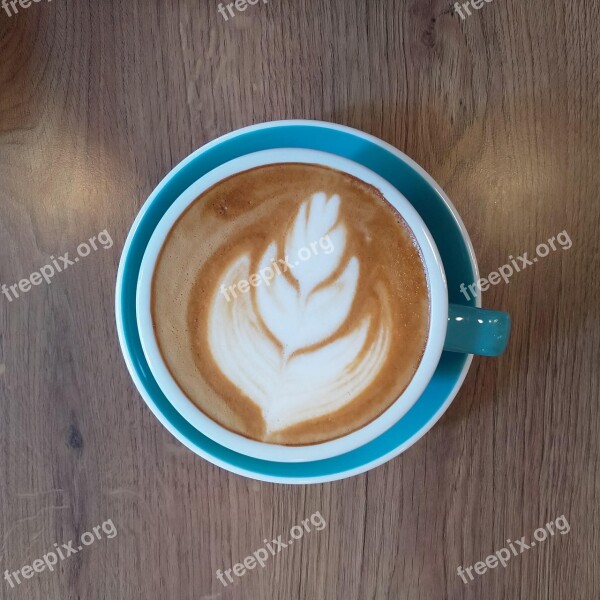 Coffee Latte Cup Lake Blue Table