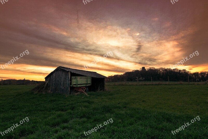 Hut Barn Landscape Farm Scale