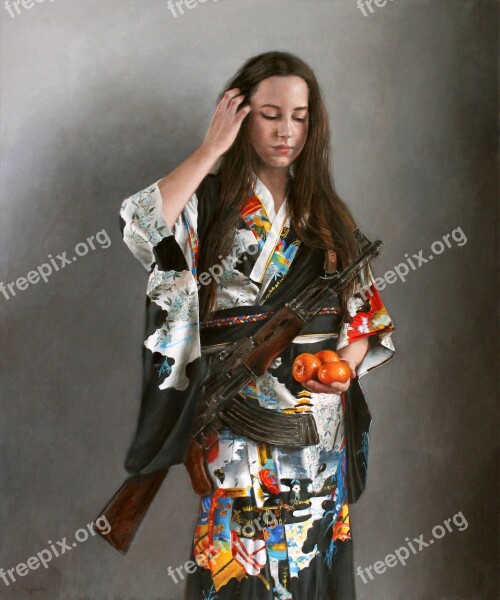 Kimono Rifle Gun Woman Tangerines