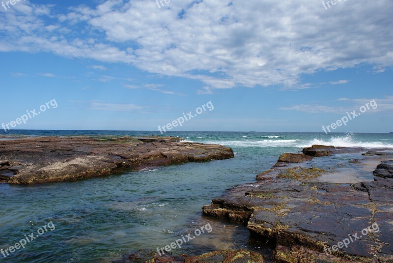 Australia Coast Nsw Rocks Coastline Holiday