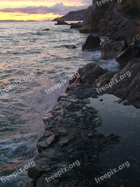 Water Coast Sunset Rocks Sea