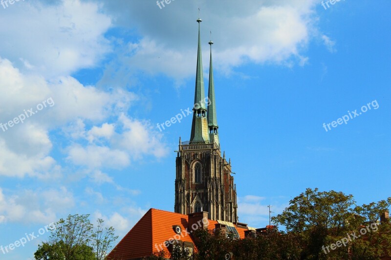 Towers Ostrów Tumski Wrocław Poland The Cathedral