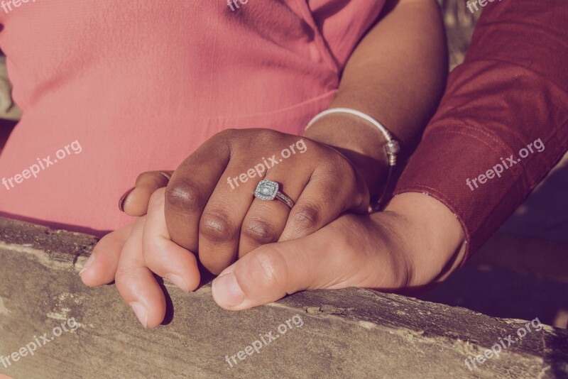 Engaged Engagement Love Interracial Couple