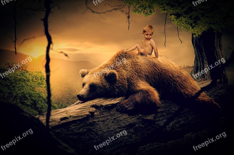 Jungle Little Boy Child Big Bar Animal