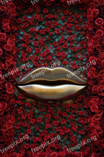 Lips Roses Red Golden Bordeaux