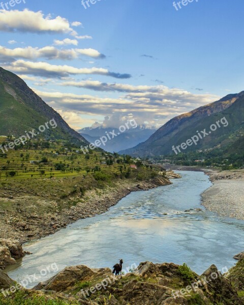 River Indus Pakistan Goat Landscape