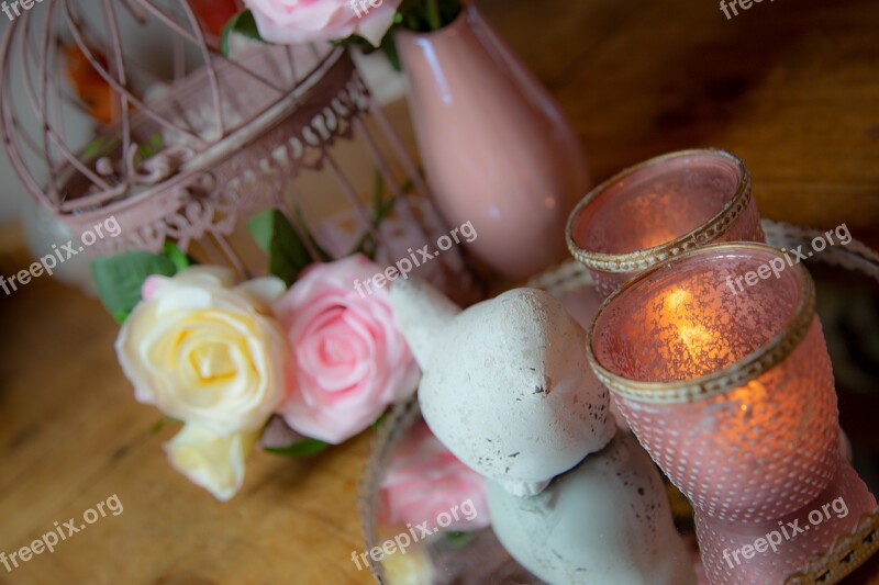 Rose Pink Vase Candle Bird