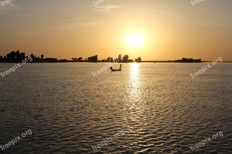 Sunset Africa Fisherman Sea Boat