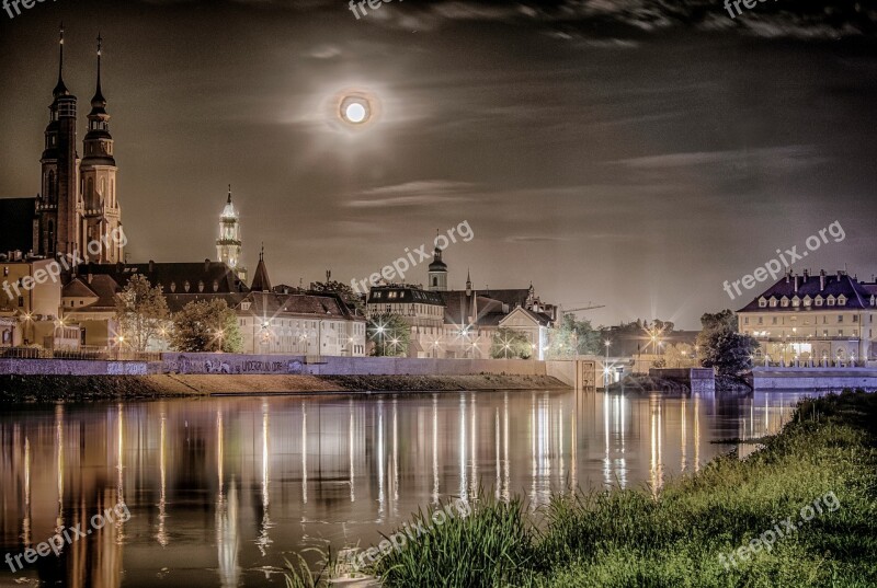 Opole Panorama Of The City Measles Night The Cathedral