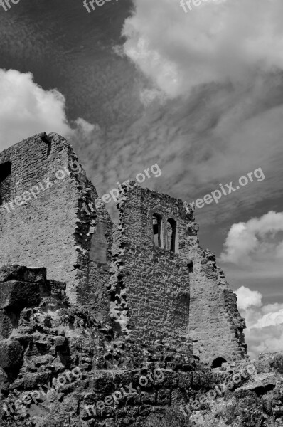 Ruin Burgruine Castle Middle Ages Black White