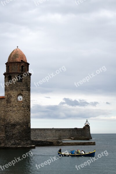 Beacon Light Collioure France Cloudy Free Photos