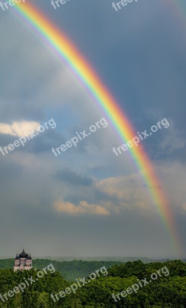 Rainbow Church Evening Colorful Divine