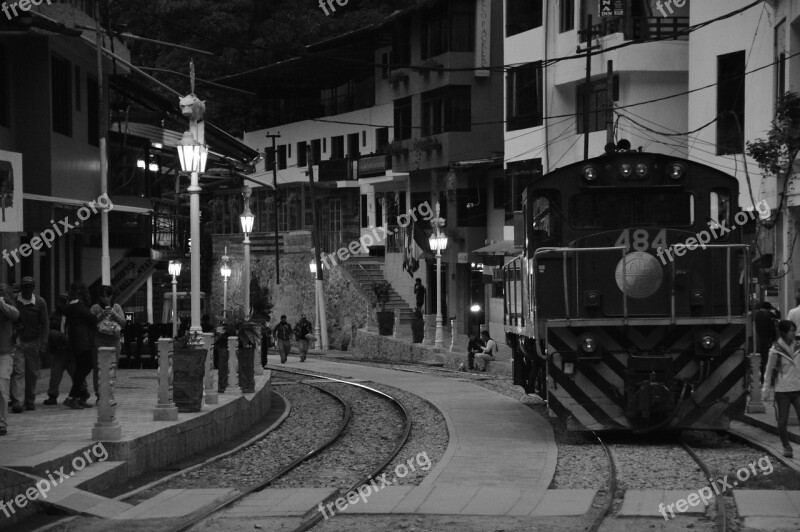 Train Black And White Aguas Calientes Machu Pichu Peru