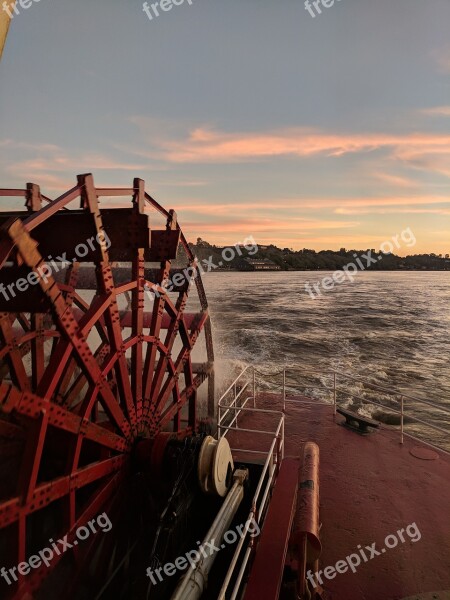 Sunset River Cruise Paddle Wheel Red Sunset Red Paddle Wheel