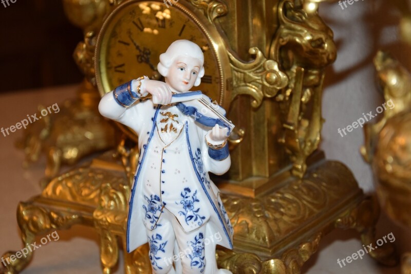 Porcelain Figurines Clock Antique Barok