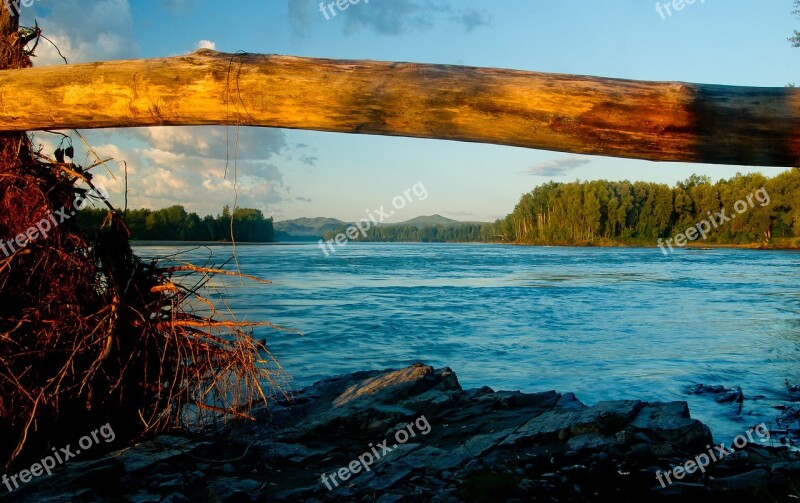 Landscape Katun River Nature Mountains Siberia