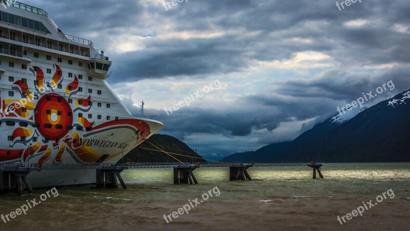 Piers Clouds Pacific Mountains Cruise Ship