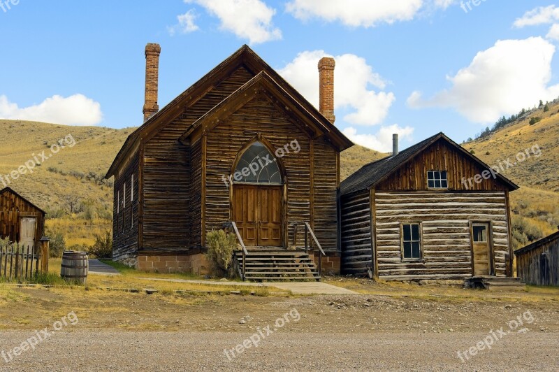 Bannack Methodist Church By A House Montana Bannack Ghost Town Old West