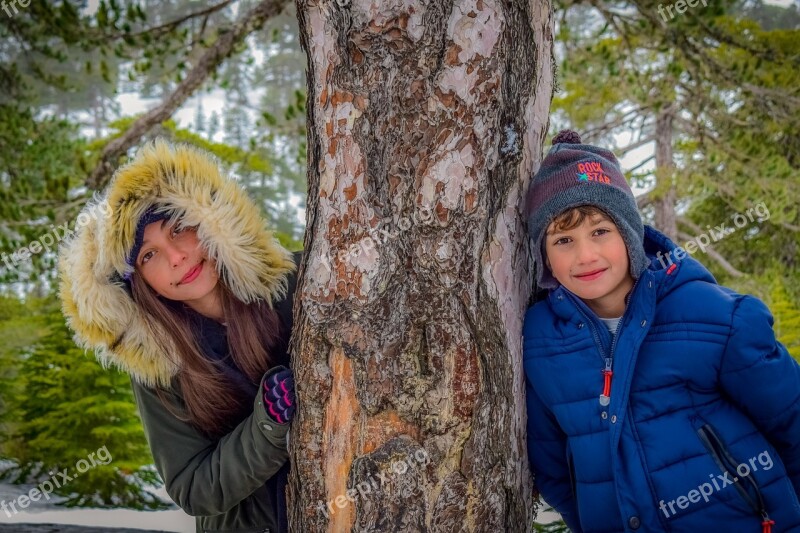 Kids Snow Boy And Girl Winter Children