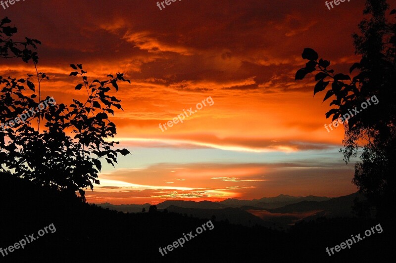 Sunset Pauri Garhwal Red Sunset Free Photos