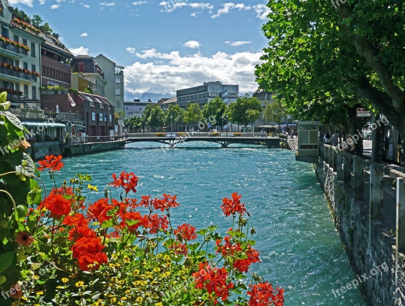 Switzerland Thun Aare Downtown Bridges