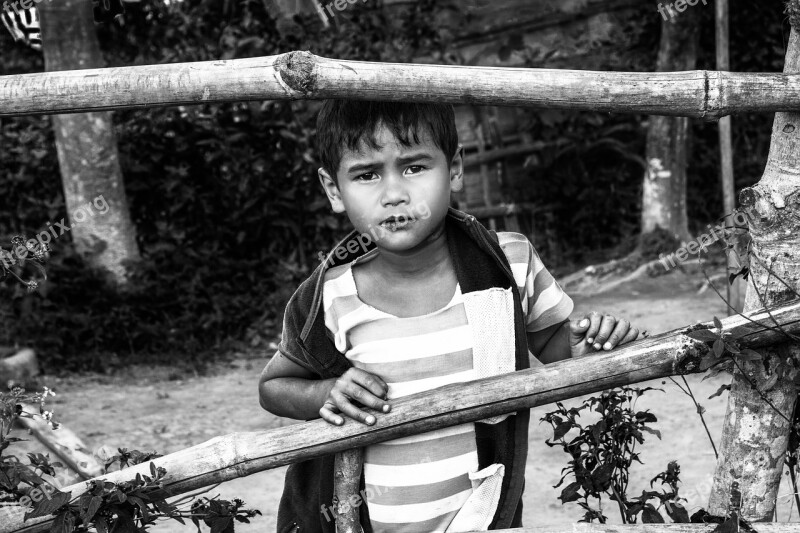 Kid Boy Emotion Face Black And White Portrait Street Kid