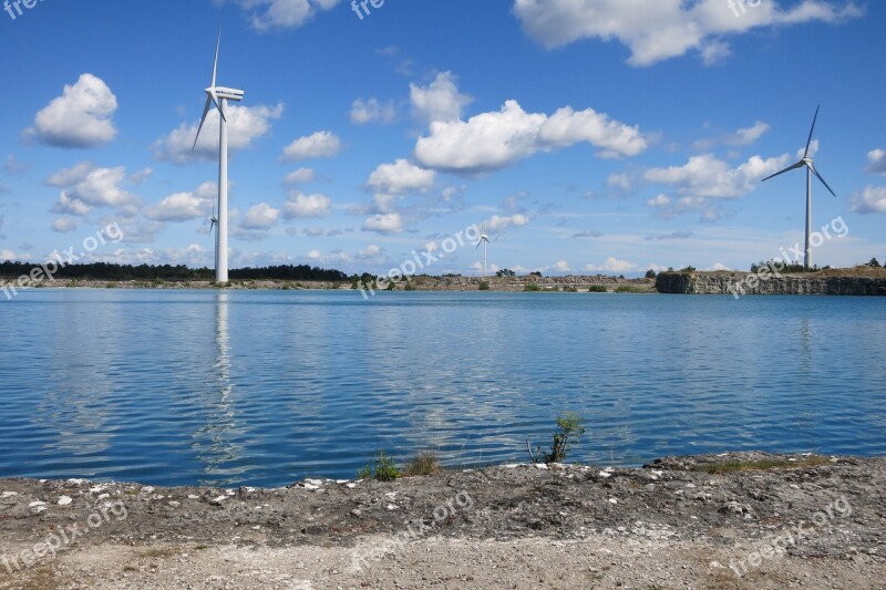 Gotland Windmills Lake River Free Photos