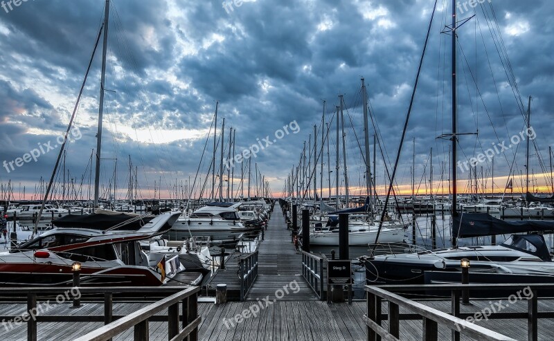 Port Ships Boats Sunrise Jetty