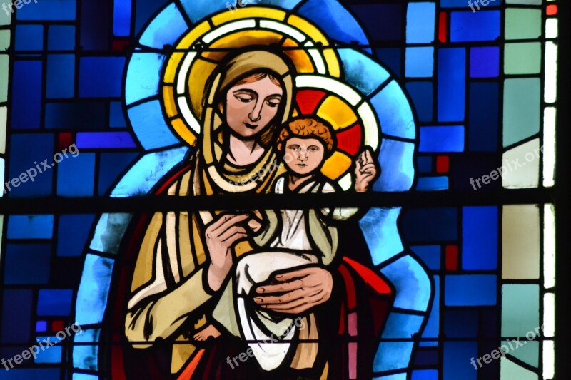 Stained Glass Colorful Mom Child Mary