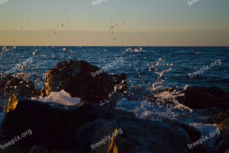 Waves Rock Scum Sea Landscape