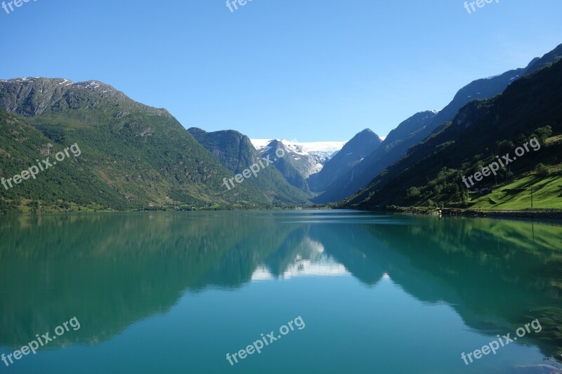 Norway Lake Glacier Reflection Mountain